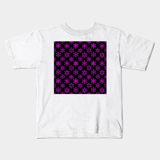 Assorted Snowflakes Magenta on Black Kids T-Shirt